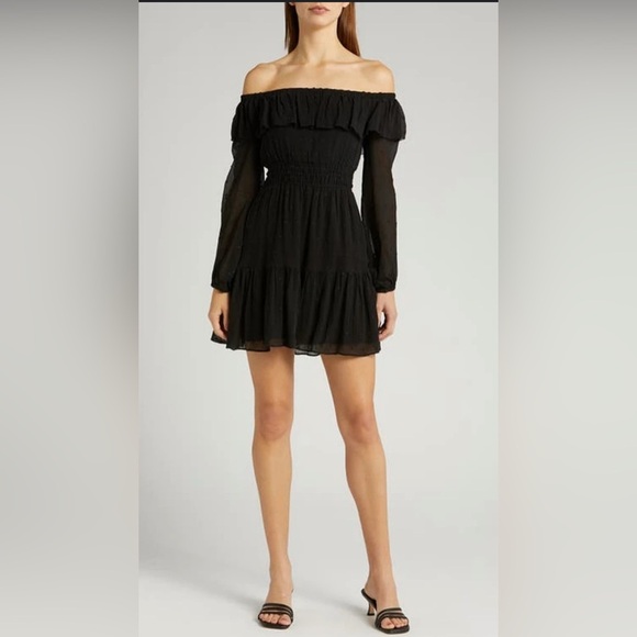 PAIGE Seine Off the Shoulder Silk Dress Black sz 8 - Picture 1 of 4